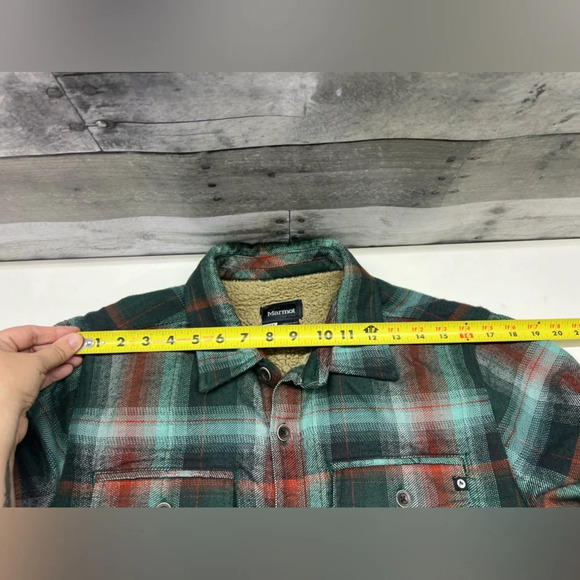 Marmot Green and Red Plaid Shirt Jacket Flannel Fleece - Picture 7 of 12